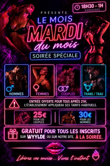 Affiche de la soirée du mardi 6 octobre 2026 (Hétéro · 18 h 30 → 1 h)